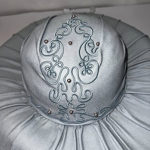 Vintage Whittle & Shone 90's Big Fancy  Hat Embroidery Detail Dusty Blue - Picture 2 of 6